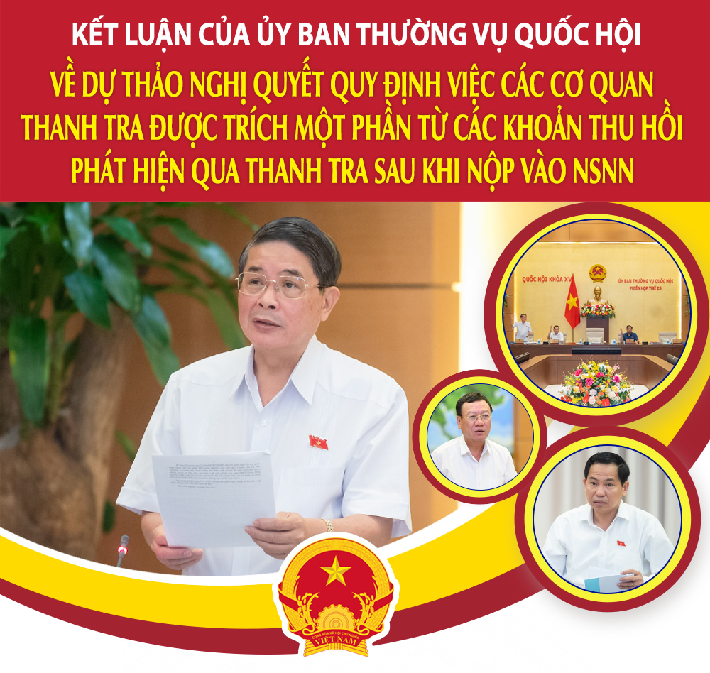 KẾT LUẬN CỦA UBTVQH VỀ DỰ THẢO NGHỊ QUYẾT QUY ĐỊNH VIỆC CÁC CƠ QUAN THANH TRA ĐƯỢC TRÍCH MỘT PHẦN TỪ CÁC KHOẢN THU HỒI PHÁT HIỆN QUA THANH TRA SAU KHI NỘP VÀO NSNN